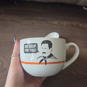 Novelty 'No Soup For You!' Soup Mug with Spoon - White & Orange
